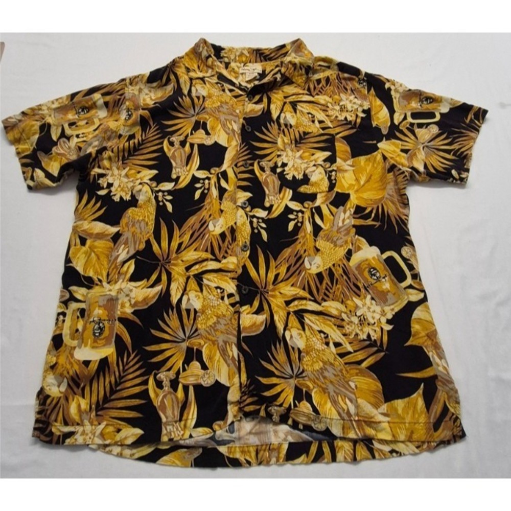 Panama Jack men's gold/black Hawaiian print Shirt XL button up parrot vacation